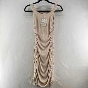 Rumor Dress Size 6 Bodycon Midi Ribbed Cinched Sleeveless Cotton Blend Beige